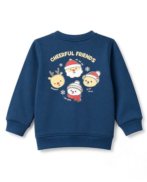 Babyhug 100% Cotton Heavy Gauge Knit Sweatshirt with Full Sleeves and Bear Print in Navy Blue