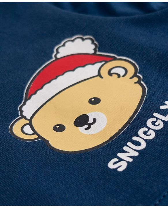 Babyhug 100% Cotton Heavy Gauge Knit Sweatshirt with Full Sleeves and Bear Print in Navy Blue