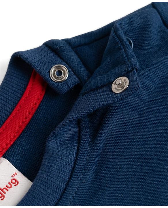 Babyhug 100% Cotton Heavy Gauge Knit Sweatshirt with Full Sleeves and Bear Print in Navy Blue
