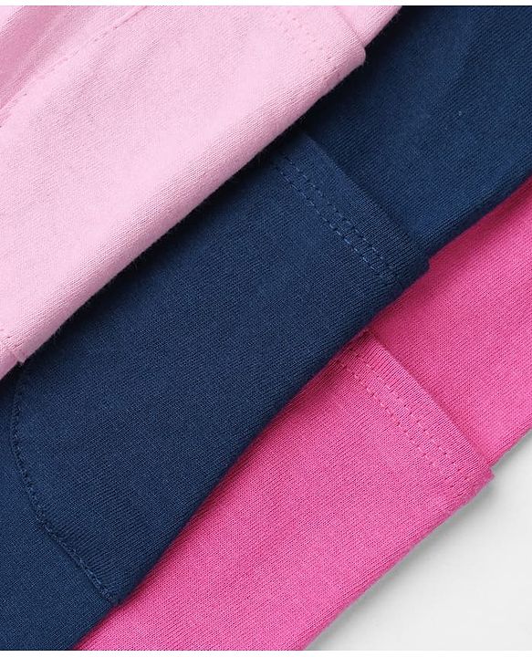 Babyhug Cotton Knit Jogger Fit Full Length Solid Lounge Pant Pack of 3 in Pink Navy Blue