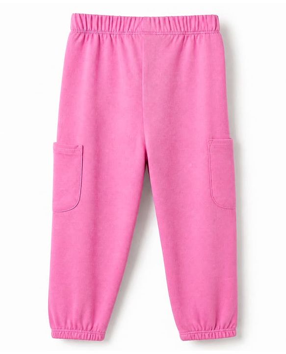 Babyhug Cotton Knit Jogger Fit Full Length Solid Lounge Pant Pack of 3 in Pink Navy Blue
