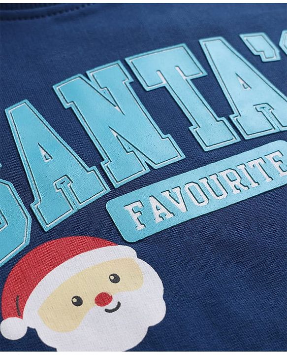 Babyhug 100% Cotton Terry Knit Sweatshirt with Full Sleeves and Santa' Favourite Text Print - Navy Blue