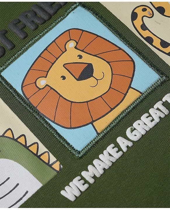 Babyhug Heavy Gauge 100% Cotton Terry Full Sleeves Sweatshirt With Jungle Safari Theme Print - Green