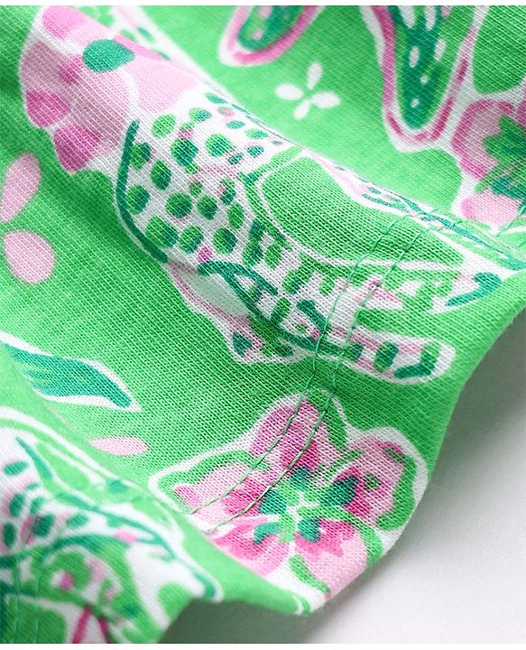 Babyhug Single Jersey Knit Half Sleeves Frock with Giraffes and Flowers Print With Bow Applique - Green