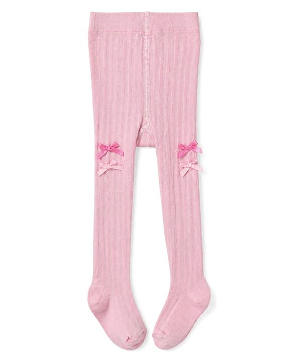 Cute Walk by babyhug Non Terry Knit Anti-bacterial Full Length Tights With Bow Applique - Pink
