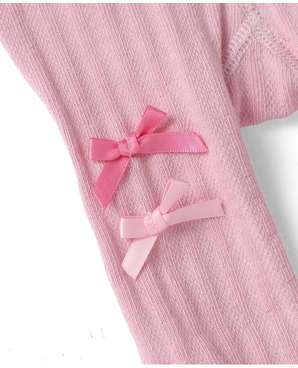 Cute Walk by babyhug Non Terry Knit Anti-bacterial Full Length Tights With Bow Applique - Pink
