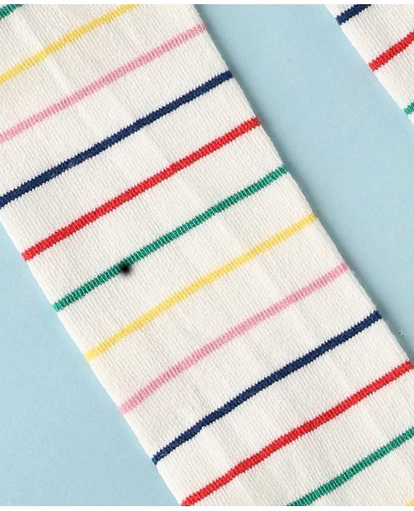 Cute Walk By Babyhug Non Terry Knit Regular Tights With Stripe Design - White