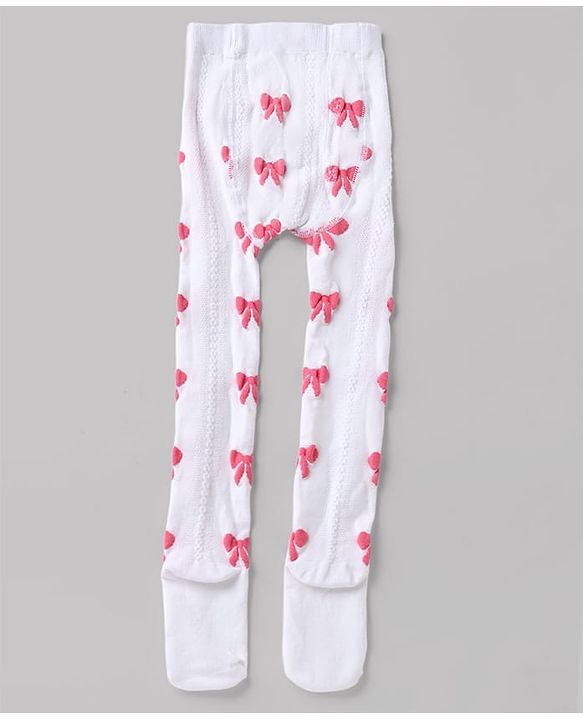 Cute Walk by Babyhug Cotton Non terry Knit Tights with Bow Design in White