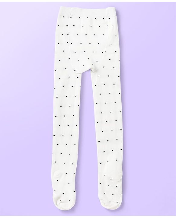 Cute Walk by Babyhug Cotton Knit Tights with Bow Applique & Polka Dots - White