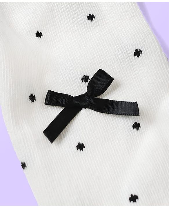 Cute Walk by Babyhug Cotton Knit Tights with Bow Applique & Polka Dots - White