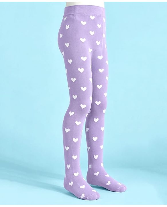 Cute Walk by Babyhug Non terry Knit Full Length Tights with Heart Print - Red