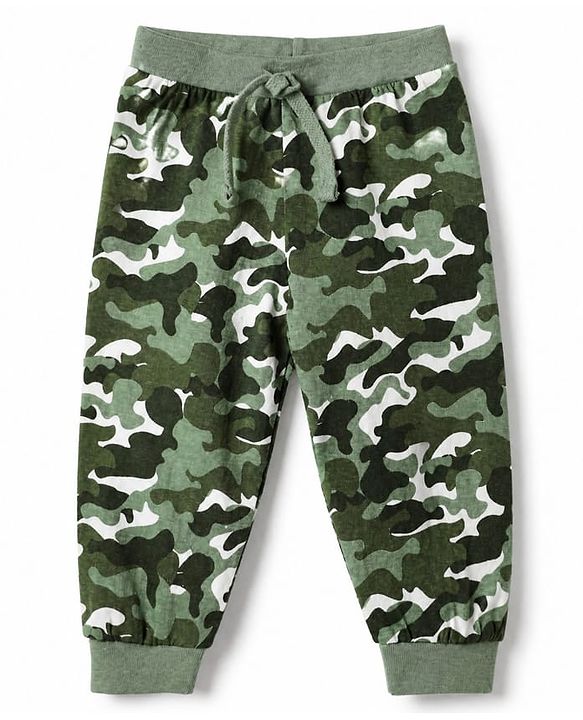 Babyhug Cotton Jersey Knit Full Length Jogger Fit Solid Lounge Pant with Camouflage Pack of 3 in Green Beige