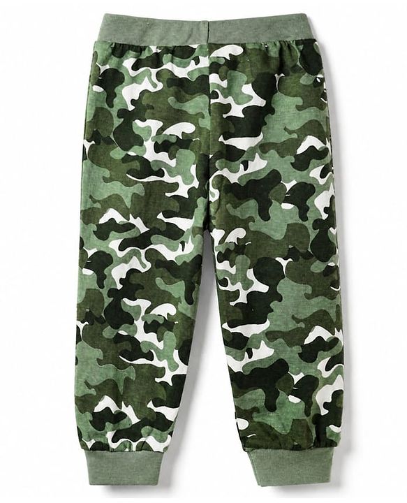 Babyhug Cotton Jersey Knit Full Length Jogger Fit Solid Lounge Pant with Camouflage Pack of 3 in Green Beige