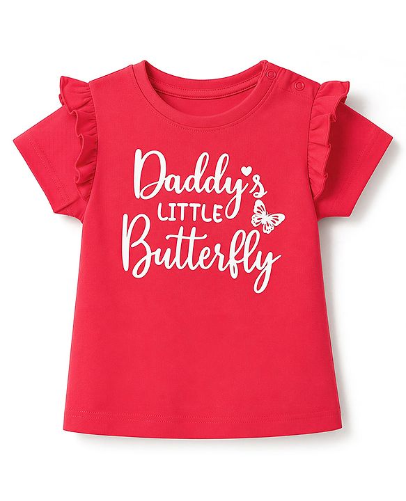Babyhug 100% Cotton Knit Full Sleeves T-Shirt with Daddy's Little Butterfly Print - Red