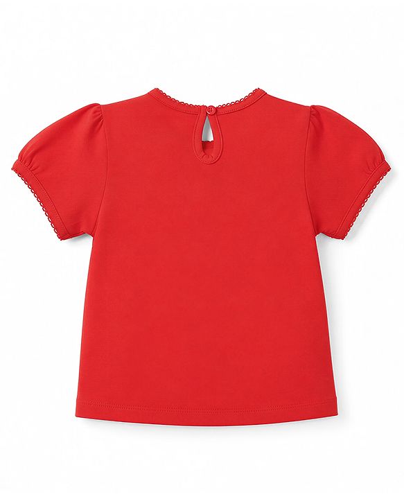Babyhug 100% Cotton Knit Half Sleeves T-Shirt With Floral Print - Red
