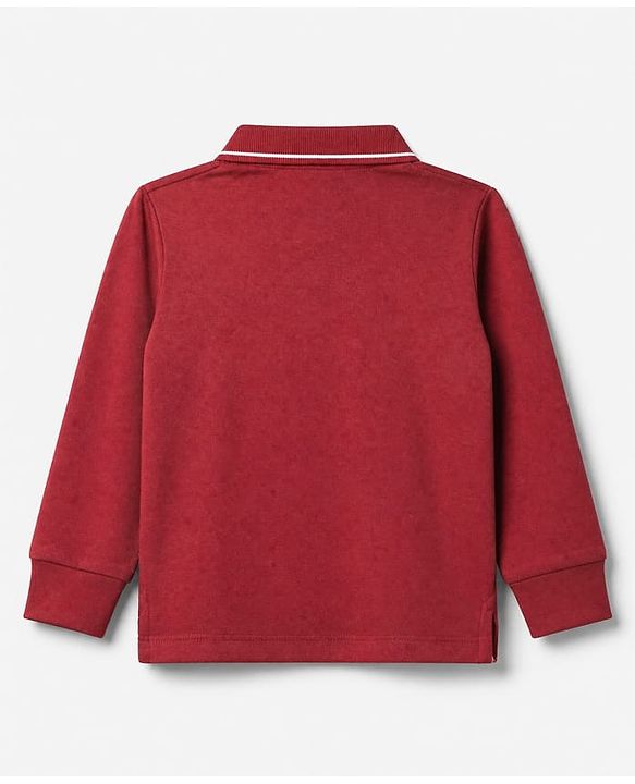 Babyhug 100% Cotton Knit Full Sleeves Polo T-Shirt With Dinosaur Embroidery - Red
