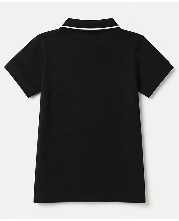 Babyhug Knit Half Sleeves Solid Polo T-Shirt with Sailboat Embroidery - Black
