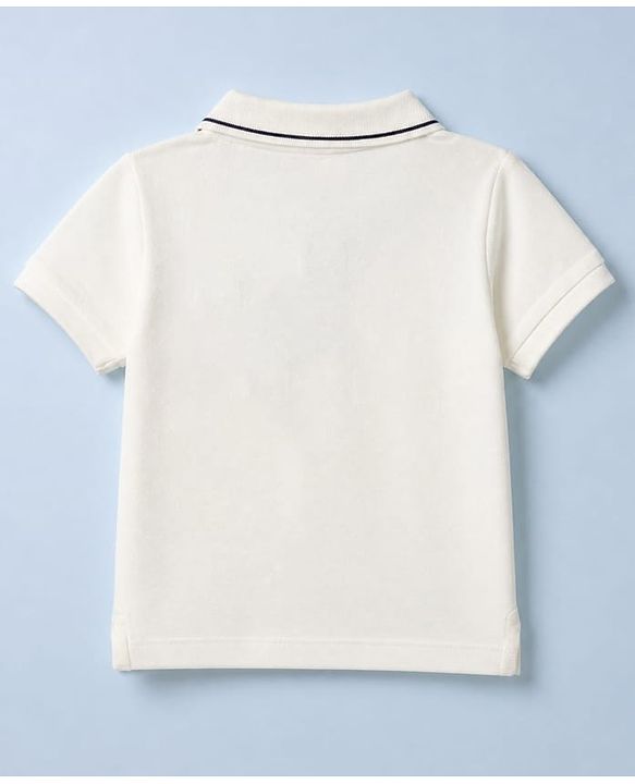 Babyhug 100% Cotton Knit Polo Tee with Half Sleeves and Sailboat Embroidery in White for 6-9 Months