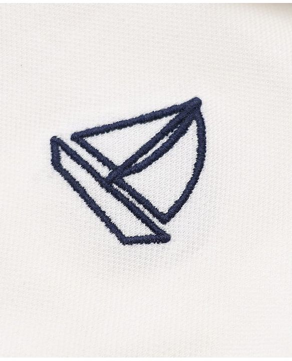 Babyhug 100% Cotton Knit Polo Tee with Half Sleeves and Sailboat Embroidery in White for 6-9 Months