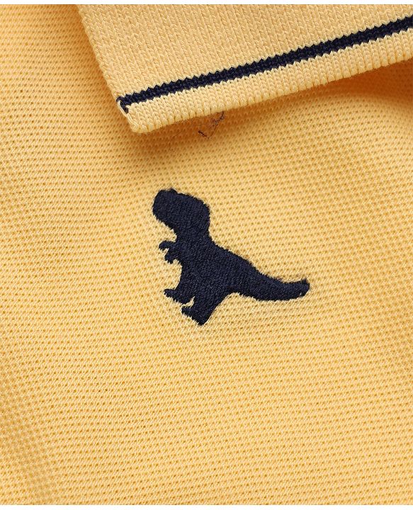 Babyhug 100% Cotton Knit Polo T-Shirt with Half Sleeves and Dinosaur Embroidery in Yellow