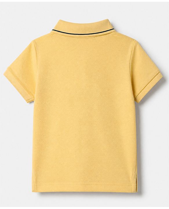 Babyhug 100% Cotton Knit Polo T-Shirt with Half Sleeves and Dinosaur Embroidery in Yellow
