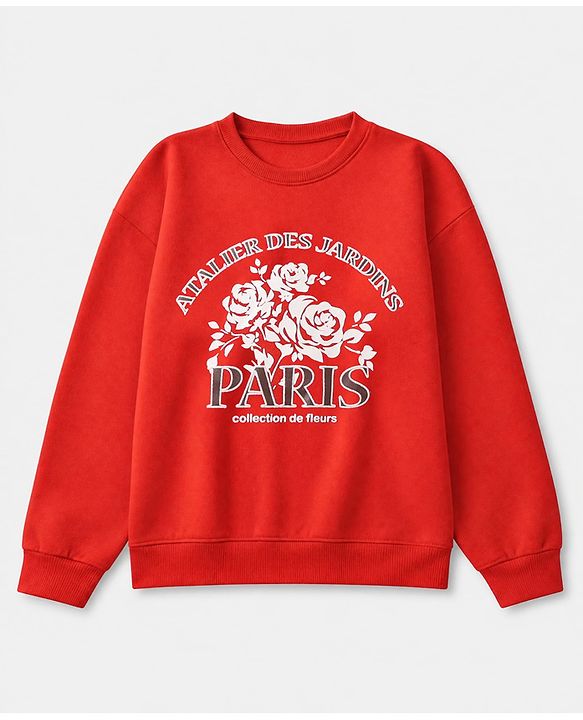 Pine Kids Looper Knit Full Sleeves Winter Wear Suit With Text Print - Red