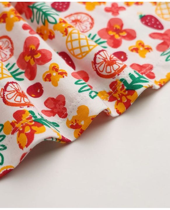 Babyhug Single Jersey Knit One Piece Dress with Half Sleeves and Tropical Fruit Print - White