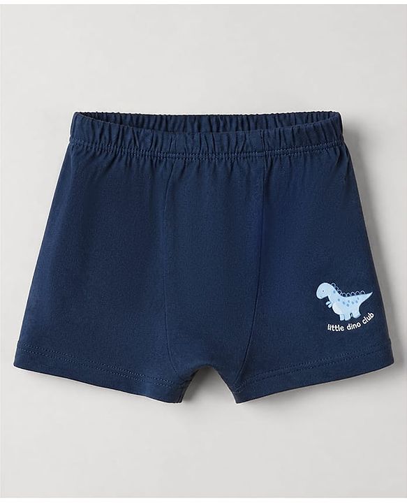 Babyhug 100% Cotton Knit Briefs with Dino & Stripes Print in Navy Blue & White Pack of 3