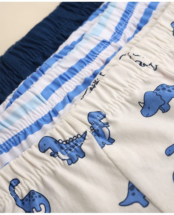 Babyhug 100% Cotton Knit Briefs with Dino & Stripes Print in Navy Blue & White Pack of 3