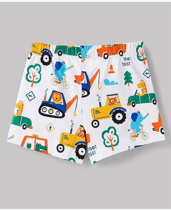 Babyhug 100% Cotton Single Jersey Knit Striped & JCB Printed Trunks Pack of 3 - Blue
