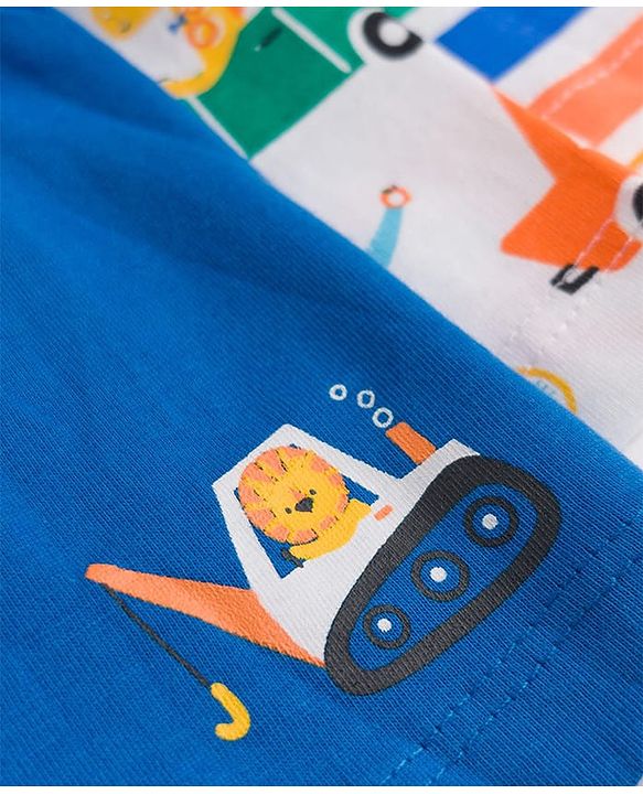 Babyhug 100% Cotton Single Jersey Knit Striped & JCB Printed Trunks Pack of 3 - Blue