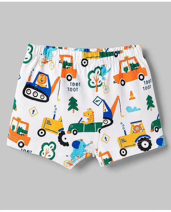 Babyhug 100% Cotton Single Jersey Knit Striped & JCB Printed Trunks Pack of 3 - Blue