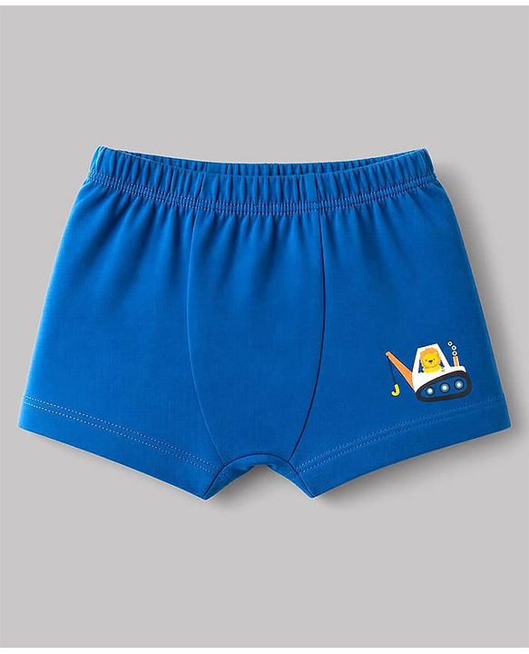 Babyhug 100% Cotton Single Jersey Knit Striped & JCB Printed Trunks Pack of 3 - Blue