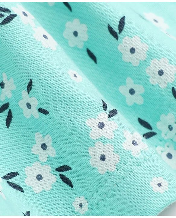 Babyhug Single Jersey Knit Half Sleeves One Piece Dress with Bow Applique and Floral Print - Aqua