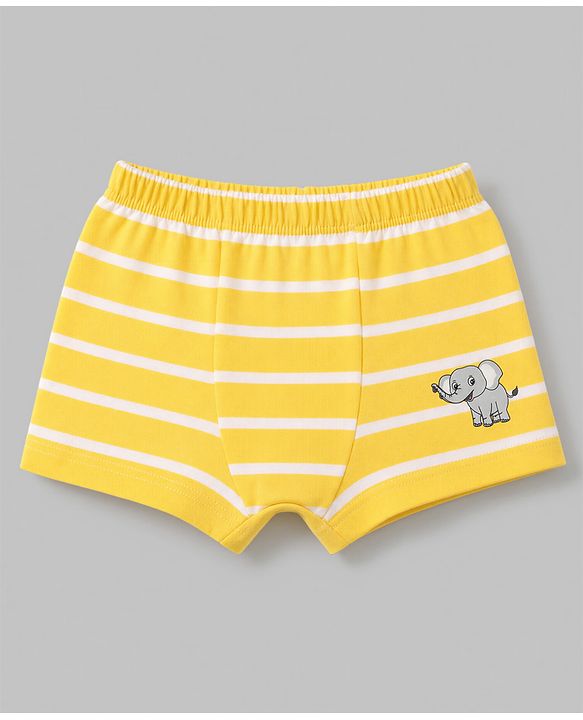 Babyhug 100% Cotton Single Jersey Knit Briefs With Animal Print & Stripes Pack of 3- Yellow, White & Green