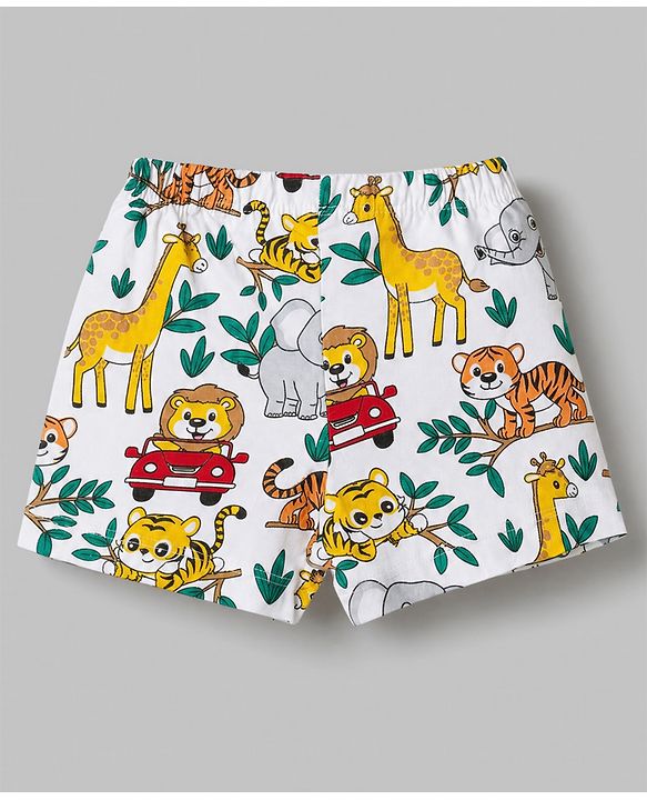 Babyhug 100% Cotton Single Jersey Knit Briefs With Animal Print & Stripes Pack of 3- Yellow, White & Green