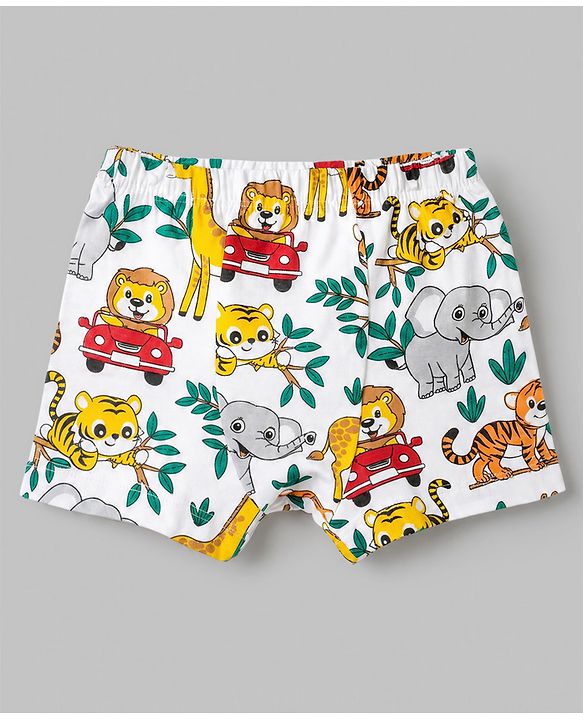 Babyhug 100% Cotton Single Jersey Knit Briefs With Animal Print & Stripes Pack of 3- Yellow, White & Green