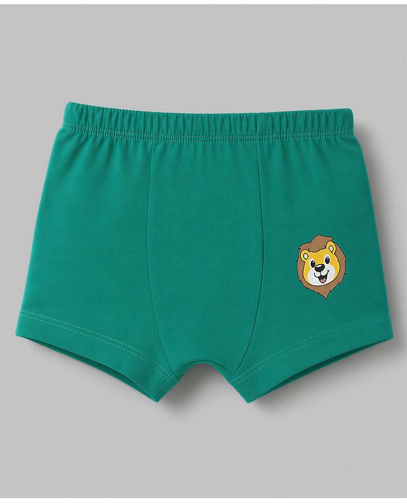Babyhug 100% Cotton Single Jersey Knit Briefs With Animal Print & Stripes Pack of 3- Yellow, White & Green