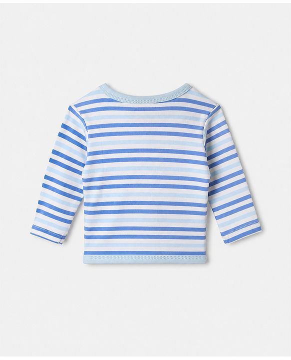 Babyhug 100% Cotton Interlock Knit Front Open Jhablas with Stripes & Dino Print in Blue & White Pack of 3
