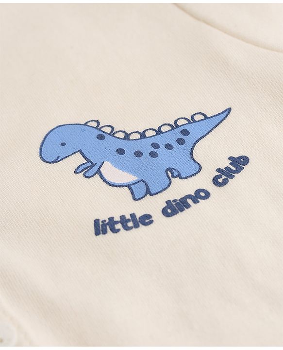 Babyhug 100% Cotton Interlock Knit Front Open Jhablas with Stripes & Dino Print in Blue & White Pack of 3