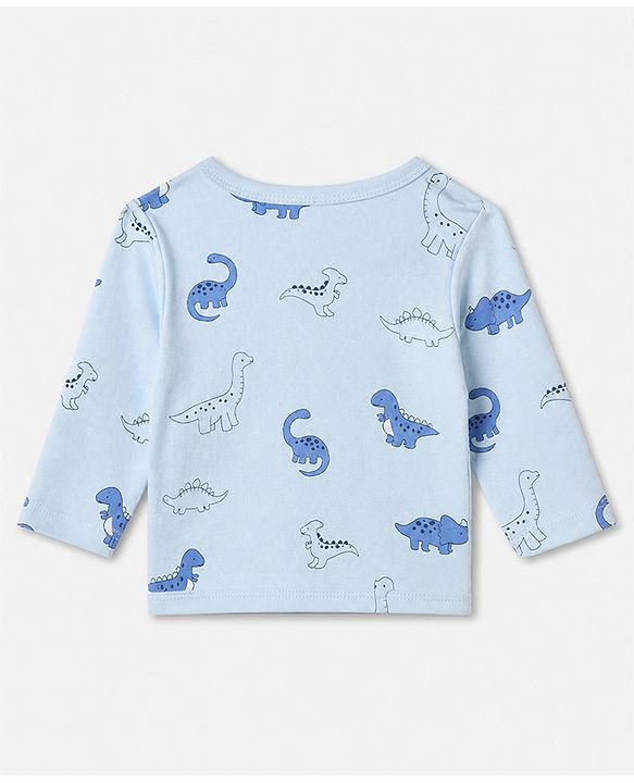 Babyhug 100% Cotton Interlock Knit Front Open Jhablas with Stripes & Dino Print in Blue & White Pack of 3