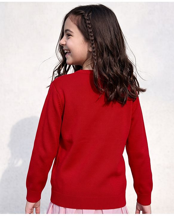 Pine Kids Pullover with Full Sleeves and Cloud Design - Red