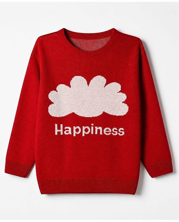 Pine Kids Pullover with Full Sleeves and Cloud Design - Red