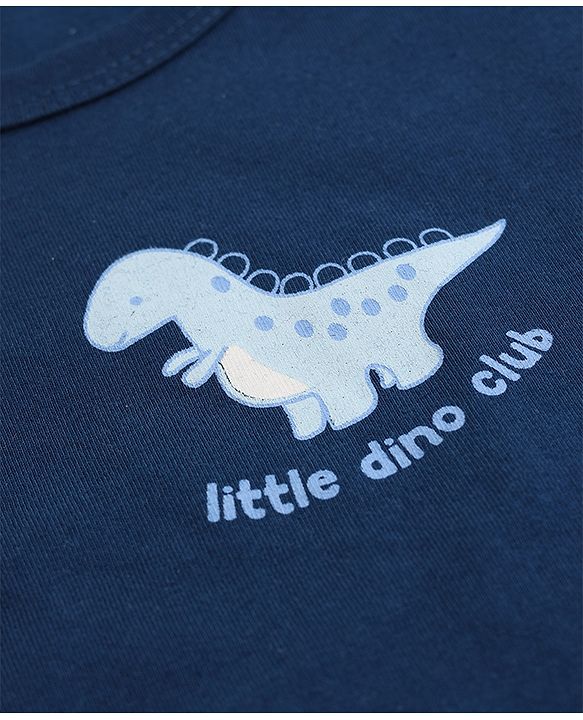 Babyhug 100% Cotton Single Jersey Knit Vests with Dino & Stripes Print in Blue & White Pack of 3