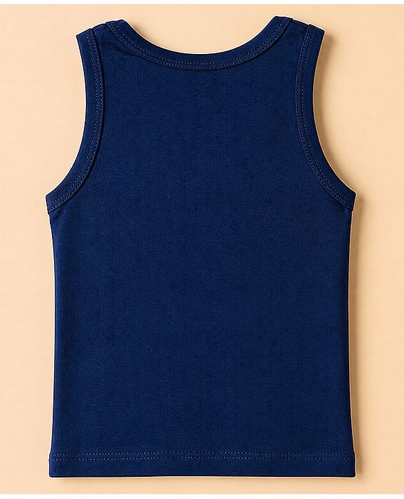Babyhug 100% Cotton Single Jersey Knit Vests with Dino & Stripes Print in Blue & White Pack of 3