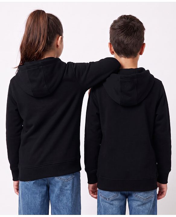 Pine Kids Cotton Mix Knit Full Sleeves Hooded Sweatshirt With Kangaroo Pockets - Black