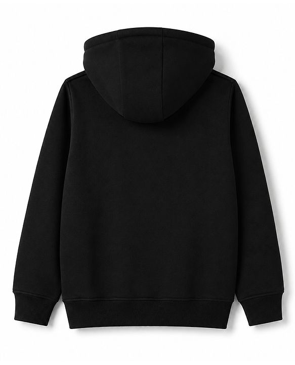 Pine Kids Cotton Mix Knit Full Sleeves Hooded Sweatshirt With Kangaroo Pockets - Black