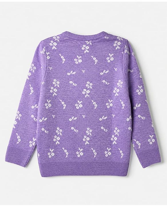 Pine Kids Knit Pullover with Full Sleeves and Floral Design in Purple for 4-5 Years
