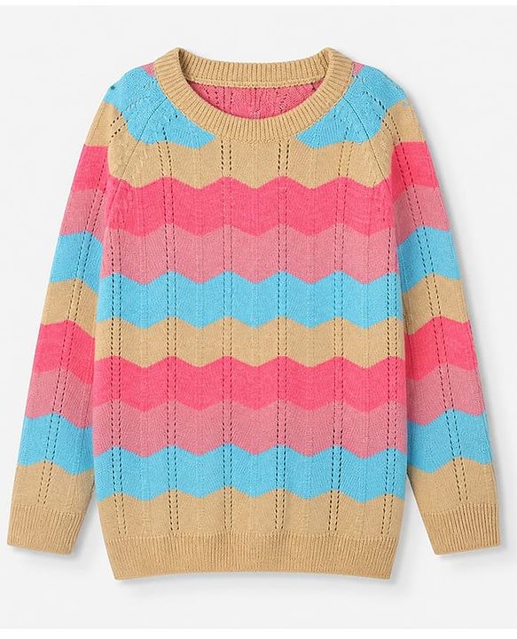 Pine Kids Knit Pullover with Full Sleeves & Striped Design - PInk