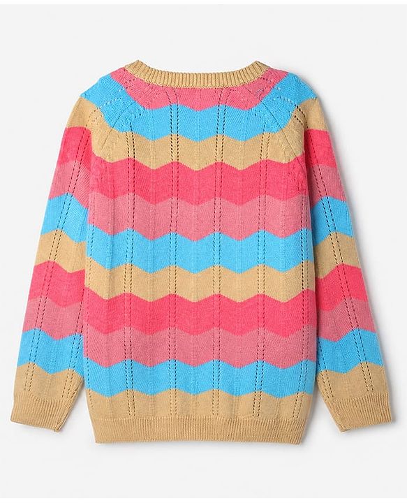 Pine Kids Knit Pullover with Full Sleeves & Striped Design - PInk